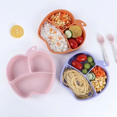 Anti-Rutsch-Silikon-Essteller Integrierte Anti-Drop Baby-Essteller Apfelförmiger Kinder Tischgeschirr Saugschüssel